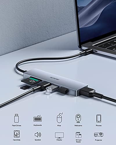 Adapter USB koncentrator C HOYOKI, Hub tipa C 6 u 1, USB Adapter C od aluminijske legure sa 4K HDMI priključka
