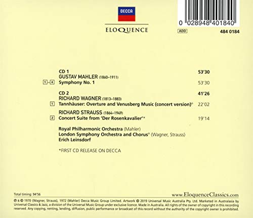Mahler: Simfonija 1 / Wagner: Uvertira Тангейзера i Glazba Венусберга / R. Strauss: E.e. suite Der Розенкавалье