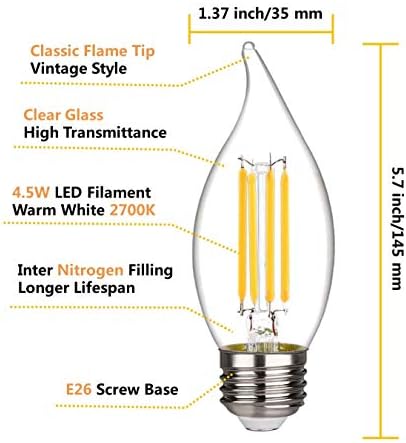 Led žarulja Канделябра, 2700K Toplo bijela,450LM,Led žarulja Edison s podesivim svjetline,4,5 W ekvivalentna
