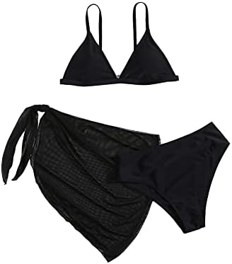 SweatyRocks Ženski kupaći kostim iz 3 dijela s kravatom i po cijeloj površini, trokutasti kupaći kostim Bikini