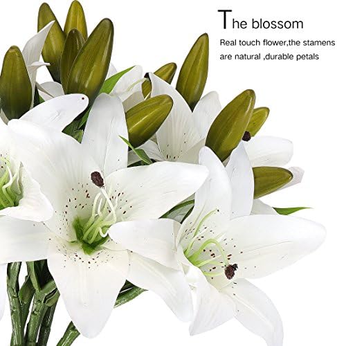 RERXN Umjetna Tigar Ljiljan Lateks Pravi Dodir Cvijet Home Dekor za Svadbene Zurke,Pakiranje od 5 komada (bijela)
