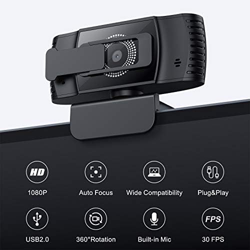 Web-autofokus fotoaparata s mikrofonom, Web kamera Wansview HD 1080P, USB PC s Poklopcem za Privatnost za Desktop