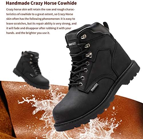 TOSAFZXY Radne zaštitne cipele za muškarce Čvrst koža Crazy Horse, Šaku, čelik čarapa, Vodootporne i нескользящие,
