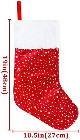 Božićne Čarape LimBridge, 12 komada 18 inča Sjajna Zlatna Zvijezda s Bijelim pliš završiti, Klasični Personalizirane Velike Dekoracije za Čarapa za Obiteljski Svečane Sezone, Crvena